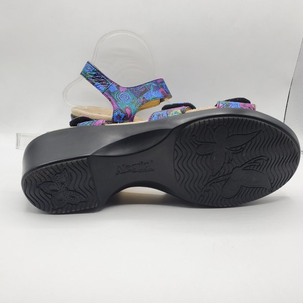 ALEGRIA OLIVIA CRAFTY VIBRANT FLORAL LEATHER ADJUSTABLE STRAP SANDALS - Picture 7 of 9